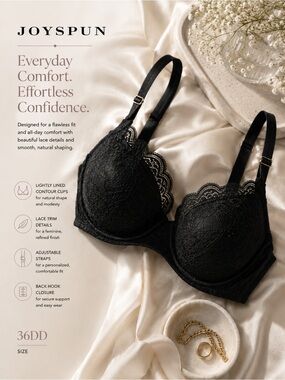 Lace Underwire Bra with Scalloped Trim - Black